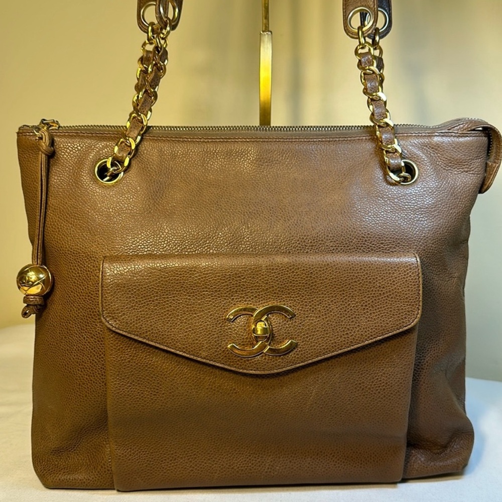 CHANEL CC Caviar brown 24 gold plated hardware with CC medallion.